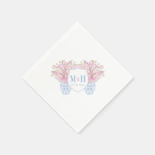 Blush Pink Blue Monogram Weddenschap Servet