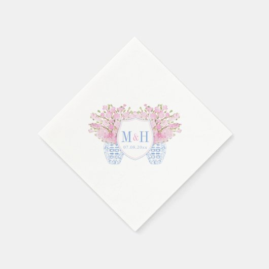 Blush Pink Blue Monogram Weddenschap Servet (Hoek)