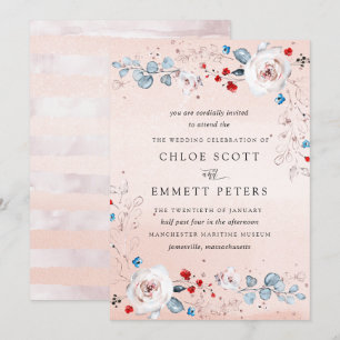 Blush Pink Blue Pastel Waterverf FloralWedding Kaart