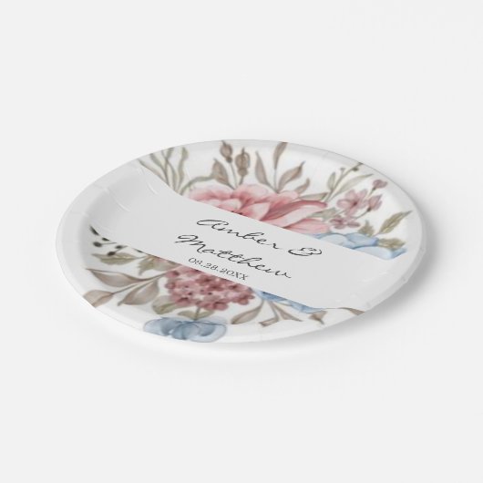 Blush Pink Blue Peony Wedding Paper Bord (Gekanteld)