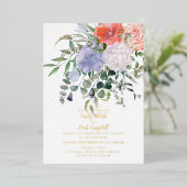 Blush Pink & Blue Waterverf Floral Weddenschap Gol Folie Uitnodiging (Staand Voorkant)