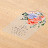 Blush Pink & Blue Waterverf Floral Wedding Acryl Uitnodigingen (Laagn)