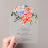 Blush Pink & Blue Waterverf Floral Wedding Acryl Uitnodigingen (Insitu (Draagbaar))