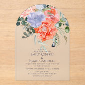Blush Pink & Blue Waterverf Floral Wedding Acryl Uitnodigingen (Voorkant)