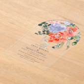 Blush Pink & Blue Waterverf Floral Wedding Acryl Uitnodigingen (Laagn)