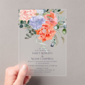 Blush Pink & Blue Waterverf Floral Wedding Acryl Uitnodigingen (Insitu (Draagbaar))
