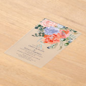 Blush Pink & Blue Waterverf Floral Wedding Acryl Uitnodigingen (Laagn)