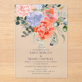 Blush Pink & Blue Waterverf Floral Wedding Acryl Uitnodigingen