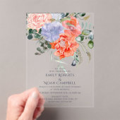 Blush Pink & Blue Waterverf Floral Wedding Acryl Uitnodigingen (Insitu (Draagbaar))
