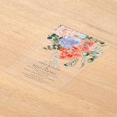 Blush Pink & Blue Waterverf Floral Wedding Acryl Uitnodigingen (Laagn)
