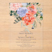 Blush Pink & Blue Waterverf Floral Wedding Acryl Uitnodigingen (Voorkant)