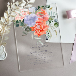 Blush Pink & Blue Waterverf Floral Wedding Acryl Uitnodigingen