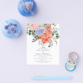 Blush Pink & Blue Waterverf Floral Wedding Flyer (Enkel)