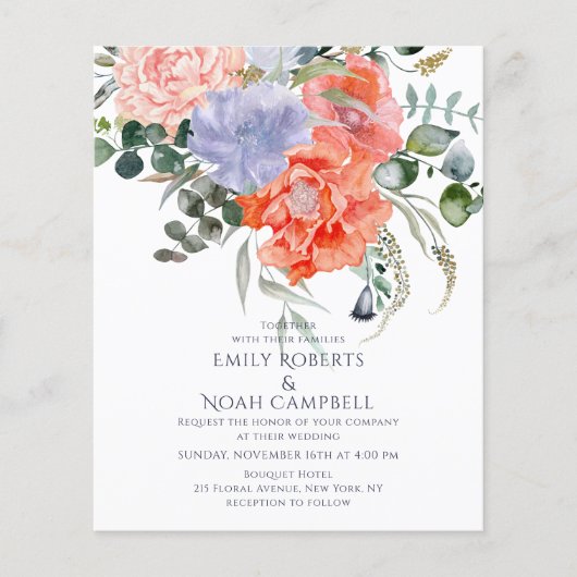 Blush Pink & Blue Waterverf Floral Wedding Flyer (Voorkant)