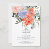 Blush Pink & Blue Waterverf Floral Wedding Kaart (Voorkant)