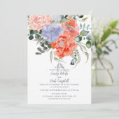 Blush Pink & Blue Waterverf Floral Wedding Kaart (Staand voorkant)