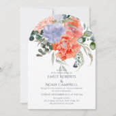 Blush Pink & Blue Waterverf Floral Wedding Kaart (Voorkant)