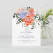Blush Pink & Blue Waterverf Floral Wedding Kaart (Staand voorkant)