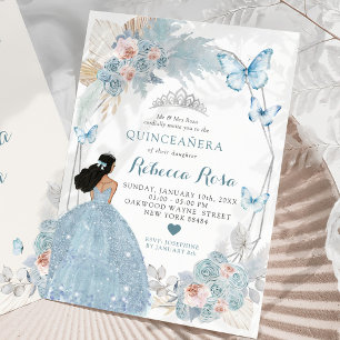 Blush Pink Boho Blue Prinses Royal Quinceañera Kaart
