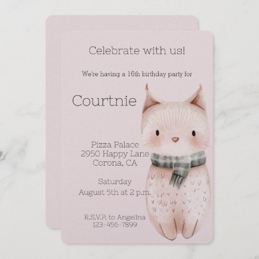 Blush Pink Boho Cat Verjaardag Kaart (Voorkant / Achterkant)