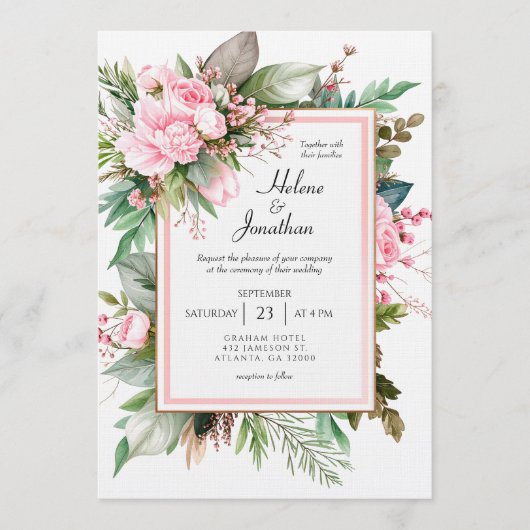 Blush Pink Boho Chic Garden Elegant Wedding Kaart (Voorkant)