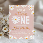 Blush Pink Boho Daisy Eerste Verjaardag Uitnodigin Kaart