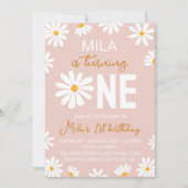Blush Pink Boho Daisy Eerste Verjaardag Uitnodigin Kaart (Voorkant)