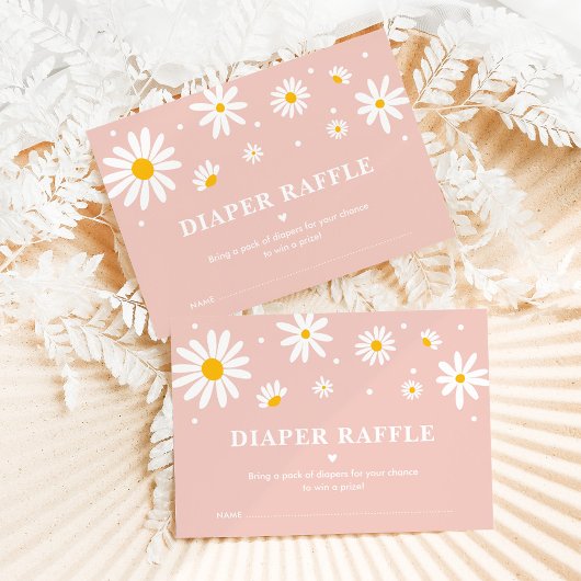 Blush Pink Boho Daisy Floral Diaper Raffle Baby Informatiekaartje
