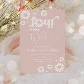 Blush Pink Boho Daisy Four Ever Wild 4th Verjaarda Kaart