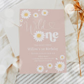 Blush Pink Boho Daisy Wild Een 1e Verjaardagsfeest Kaart