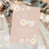Blush Pink Boho Daisy Wild Een 1e Verjaardagsfeest Kaart