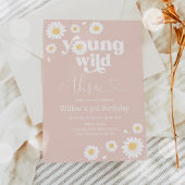 Blush Pink Boho Daisy Wild En Drie Verjaardag Kaart