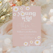 Blush Pink Boho Daisy Wild En Drie Verjaardag Kaart