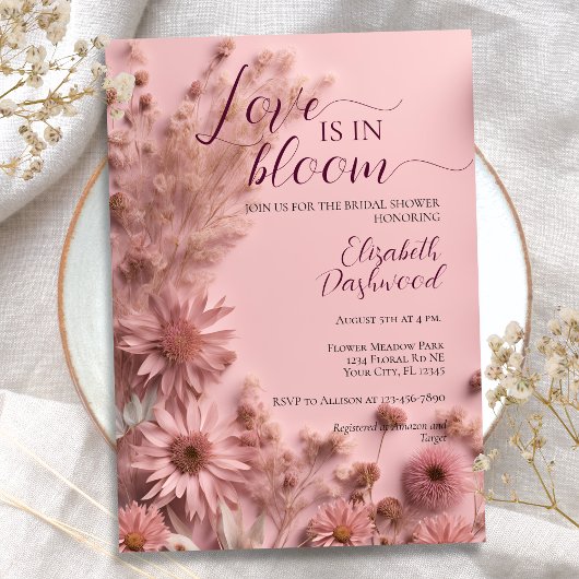 Blush Pink Boho Dried Wildflowers Vrijgezellenfees Kaart