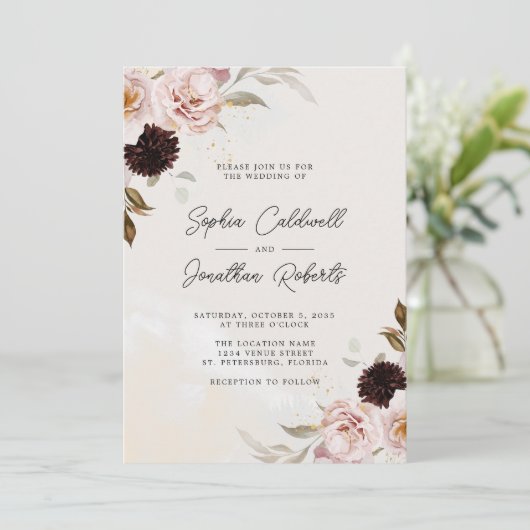 Blush Pink Boho Floral Alles in een bruiloft Kaart (Staand voorkant)