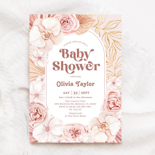 Blush Pink Boho Floral Baby shower Kaart