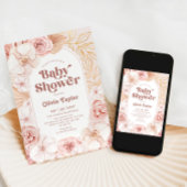 Blush Pink Boho Floral Baby shower Kaart