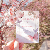 Blush Pink Boho Floral Butterfly Girl Baby shower Kaart