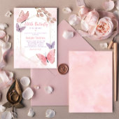 Blush Pink Boho Floral Butterfly Girl Baby shower Kaart