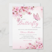 Blush Pink Boho Floral Butterfly Girl Baby shower Kaart (Voorkant)