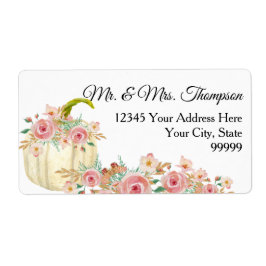 Blush Pink Boho Floral Gold Glitter White Pumpkin Etiket