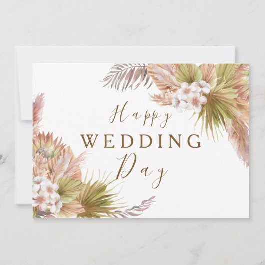 Blush Pink Boho Floral Modern Happy Wedding Day Kaart (Voorkant)