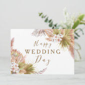 Blush Pink Boho Floral Modern Happy Wedding Day Kaart (Staand voorkant)
