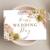 Blush Pink Boho Floral Modern Happy Wedding Day Kaart