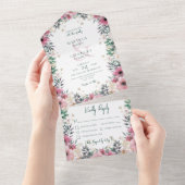 Blush Pink Boho Floral Wreaten Dinner All In One Uitnodiging (Afscheurbaar)