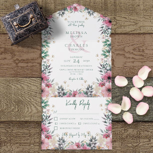 Blush Pink Boho Floral Wreaten Dinner All In One Uitnodiging