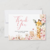Blush Pink Boho Giraffe Baby shower Dank u kaart (Voorkant)