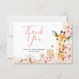Blush Pink Boho Giraffe Baby shower Dank u kaart