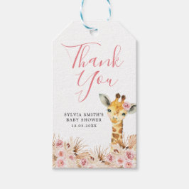 Blush Pink Boho Giraffe Baby shower Dank u Label Cadeaulabel