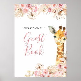 Blush Pink Boho Giraffe Baby shower Gastenboek Poster